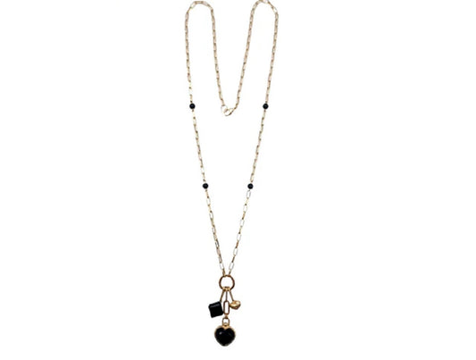 Gold Chain Necklace with Black Pendants