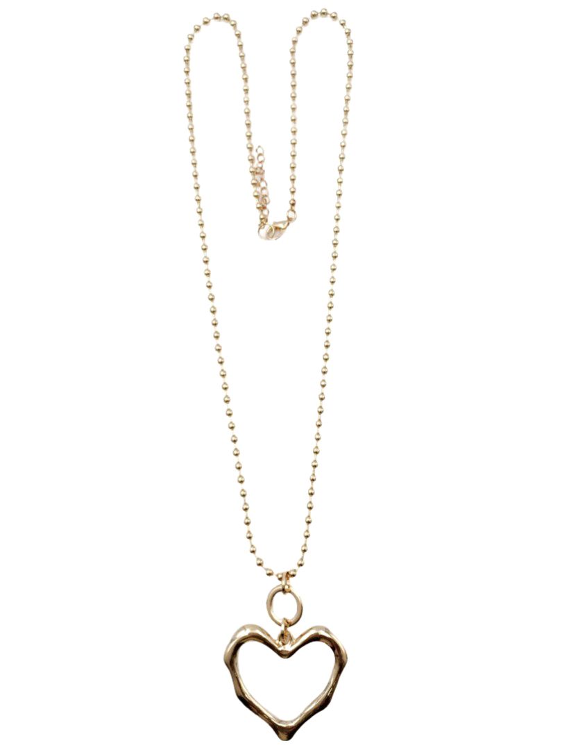 Gold Ball Chain Necklace with Large Heart Pendant
