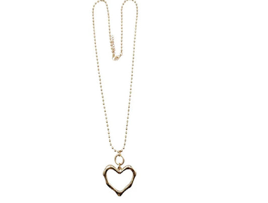 Gold Ball Chain Necklace with Large Heart Pendant