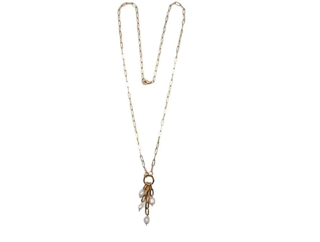 Gold Chain Necklace with Hanging Pearl Pendants