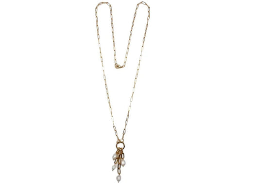 Gold Chain Necklace with Hanging Pearl Pendants