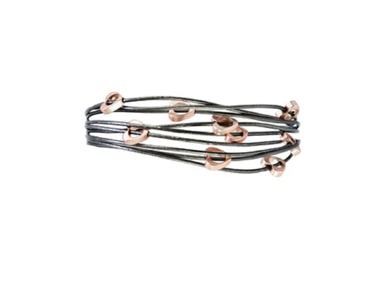 Bohemia Dark Grey Leather Bracelet with Gold Charms