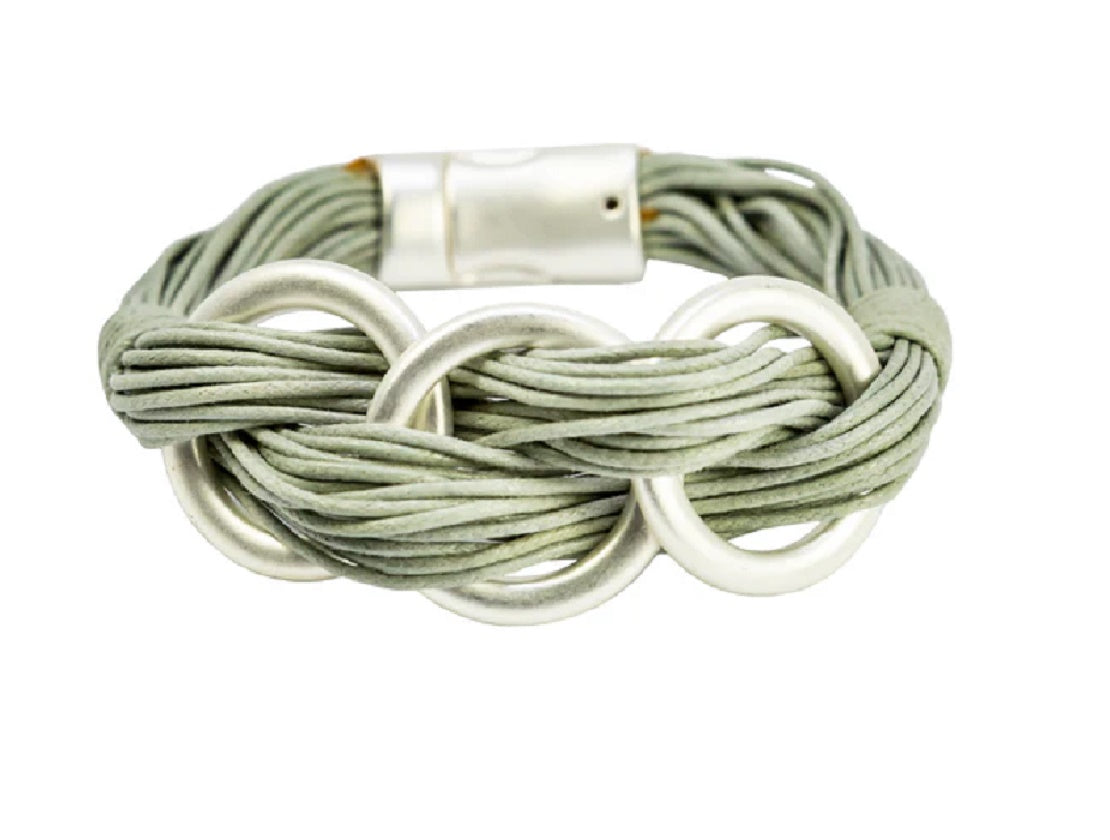 Bohemia Grey Leather Bracelet with Matte Silver Circles