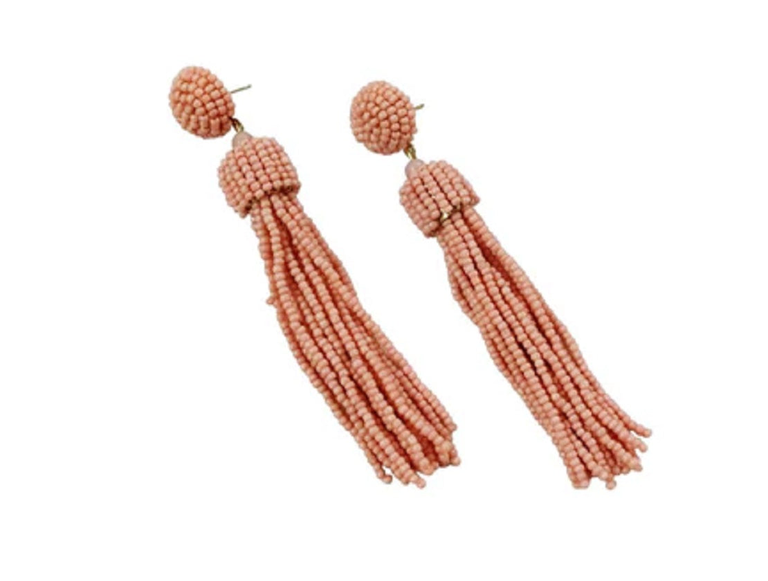 Light Pink Hand Beaded Tassel Earrings