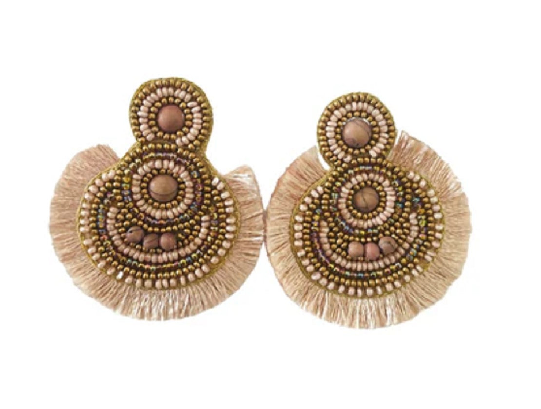 Hand Beaded Light Pink Fringe Earrings