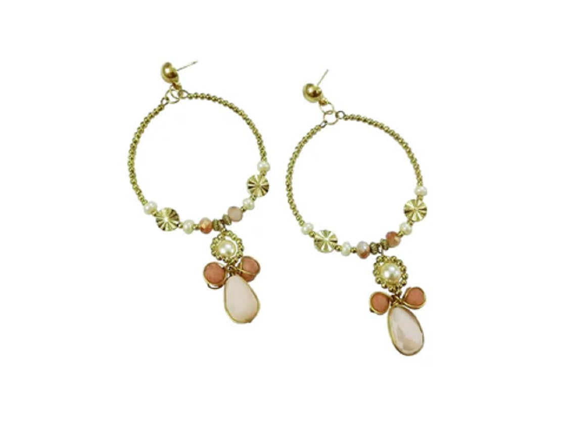 Hand Beaded Pearl Hoop Earrings