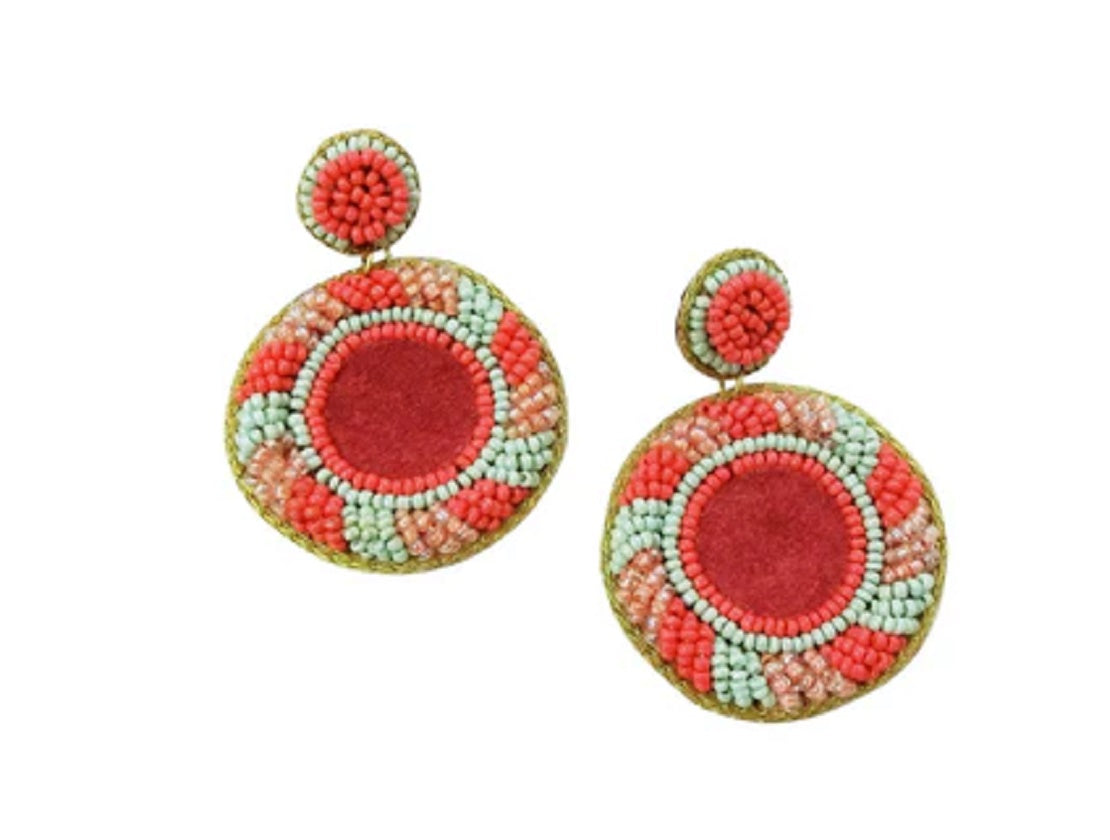 Dusky Rose Suede Earrings with Hand Beading