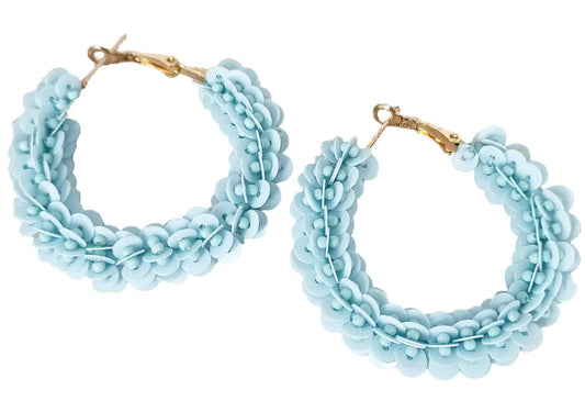 Light Blue Beaded Hoop Earrings