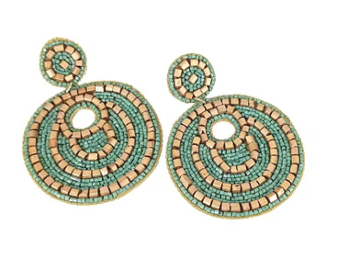 Sage and Brass Beaded Earrings
