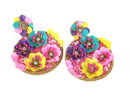 Hand Beaded Floral Multi Coloured Earrings