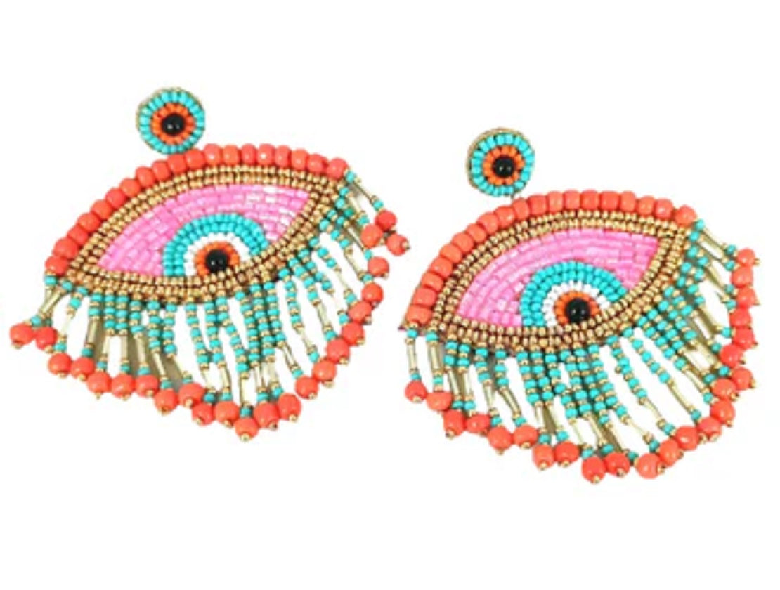 Hand Beaded Eye Earrings