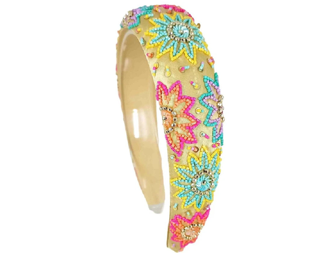 Hand Beaded Multi Coloured Floral Hairband