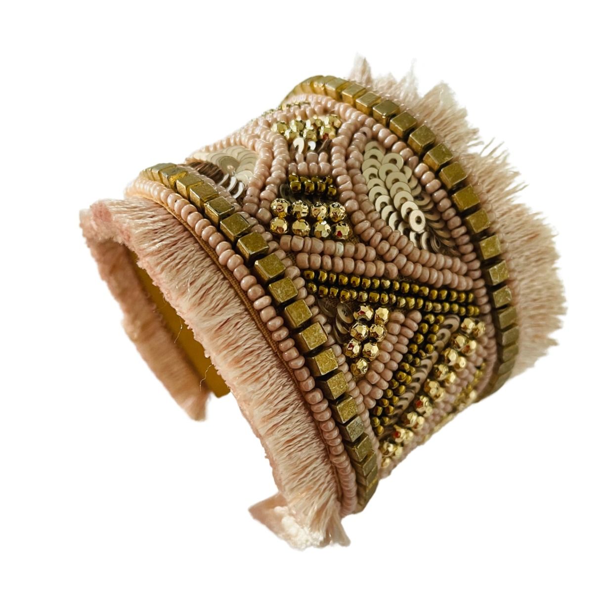 Hand Beaded Fringe Cuff Bracelet