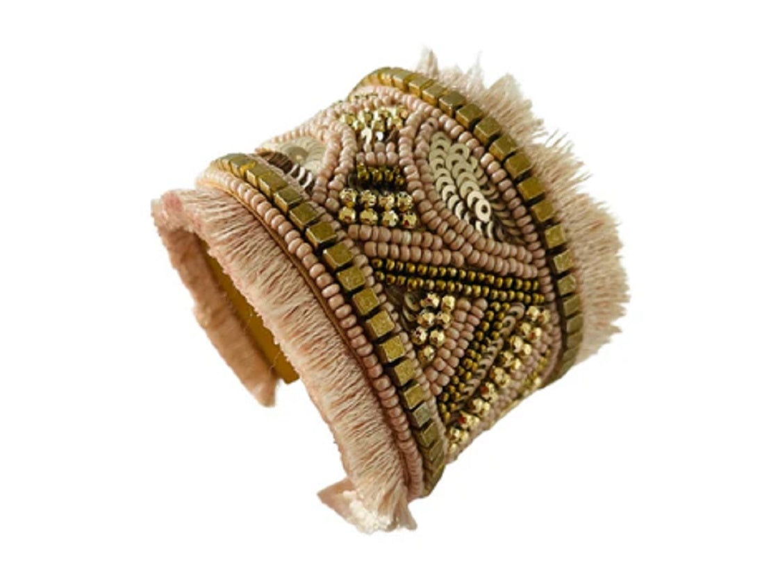 Hand Beaded Fringe Cuff Bracelet