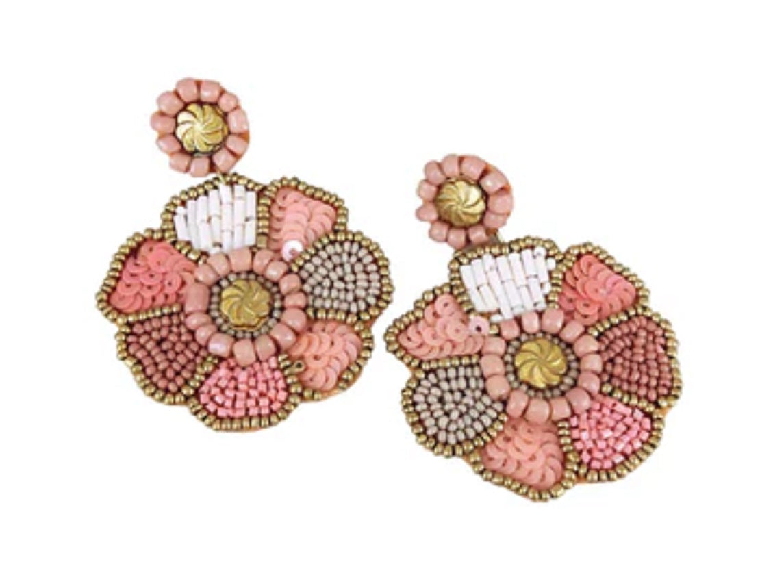 Shaded Pink and Gold Flower Earrings