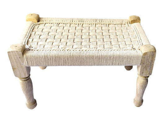 Hand-Woven White Bench