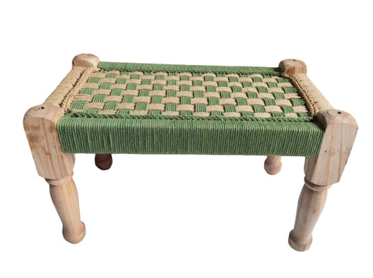 Green & Natural Basket Weave Bench