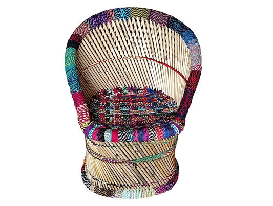 Hand-Woven Chindi & Cane Chair
