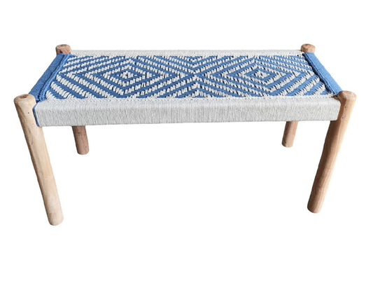 Hand-Woven Blue & White Chindi Bench