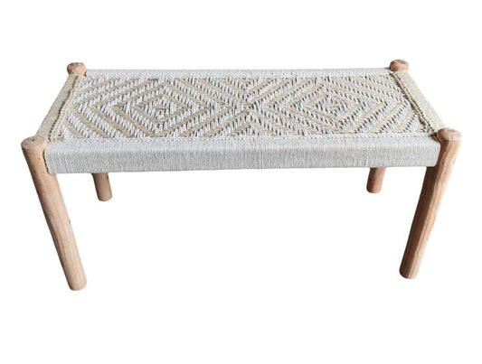 Hand-Woven Beige & White Chindi Bench