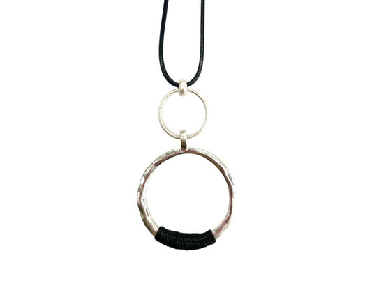 Silver double Ring Pendant Necklace