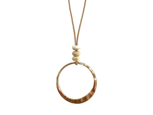 Gold Ring Pendant Necklace with Stone Beads