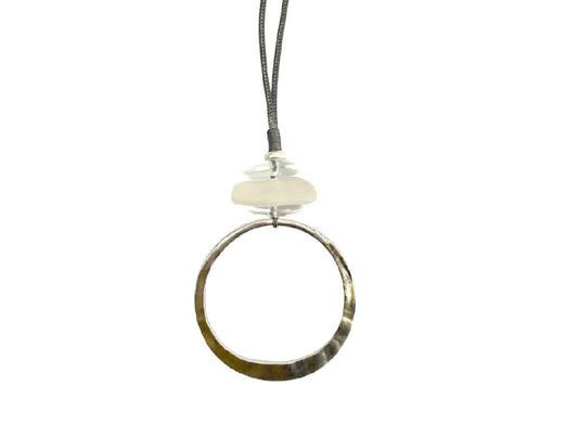 Silver Ring Pendant Necklace with Resin Beads