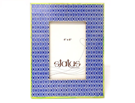 Blue and White Patterned Frame with Yellow Border