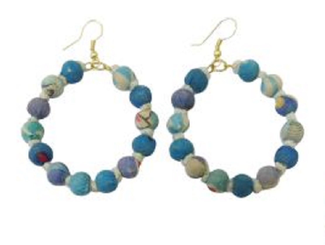 Handcrafted Blue Beaded Hoop Earrings