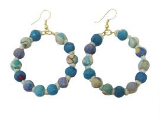Handcrafted Blue Beaded Hoop Earrings