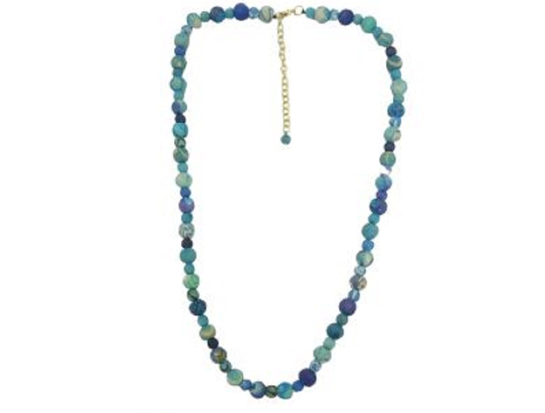Blue Fabric Small Beaded Single-Strand Necklace