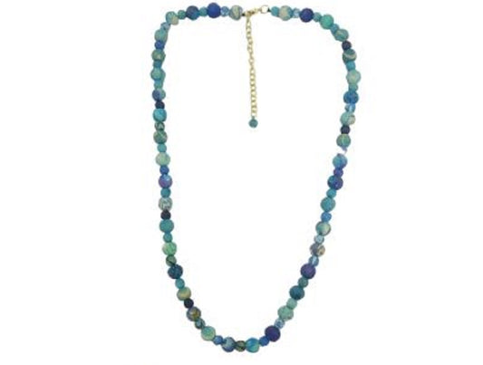 Blue Fabric Small Beaded Single-Strand Necklace