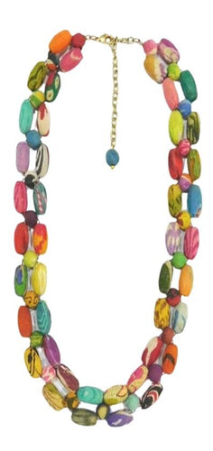 Multi coloured fabric double strand necklace