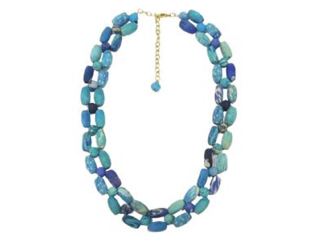 Blue Fabric Textured Link Statement Necklace