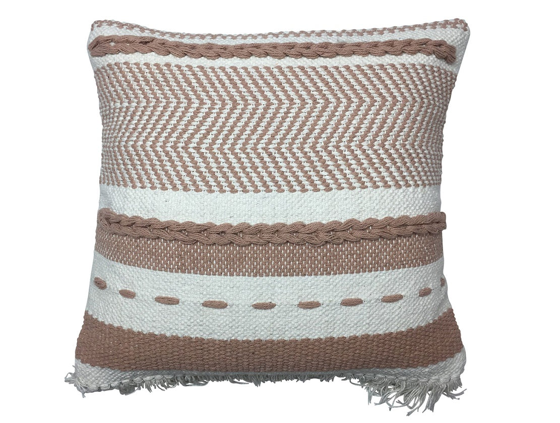 Beige/white woven kilim cushion
