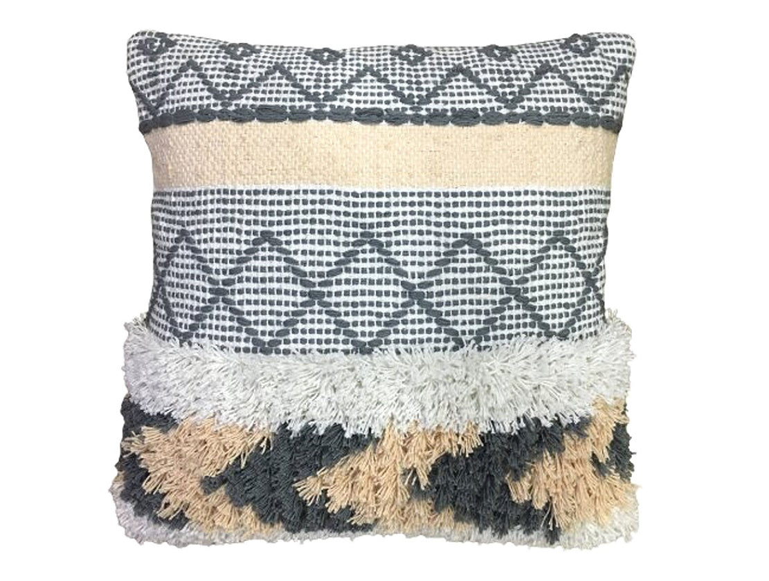 Grey/beige/white woven cotton kilim