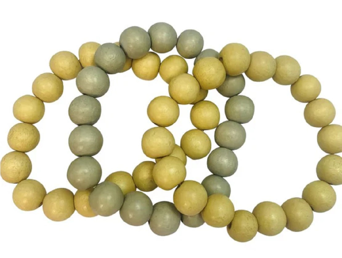 Three row wooden bracelet mustard/denim