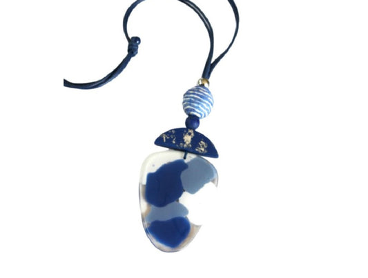 Blue & White Large Resin Pendant Necklace