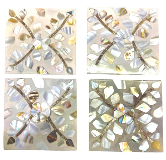 Set of 4 Bone Mother of Pearl Coasters