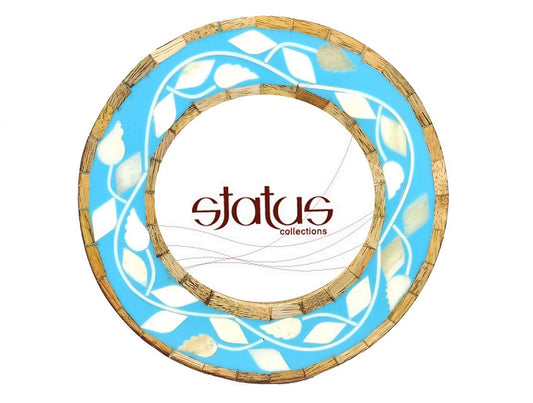 Round blue/white bone floral frame