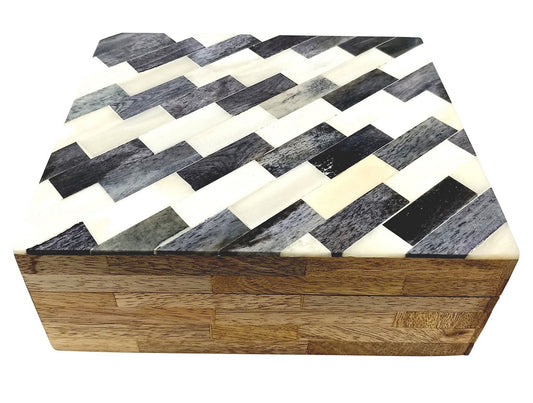 Grey and White Zig Zag Bone Box