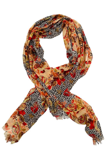 Leopard and Floral Cotton Scarf
