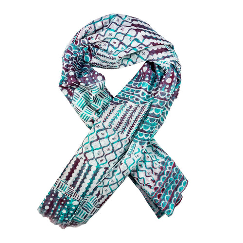 Geometric Purple and Turquoise Cotton Scarf