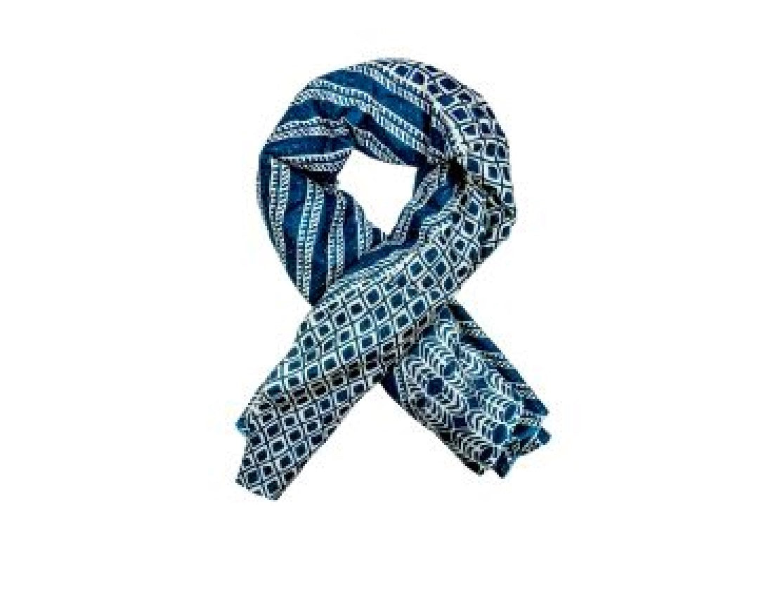 Blue and Teal Patterned Cotton Scarf