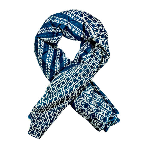 Blue and Teal Patterned Cotton Scarf