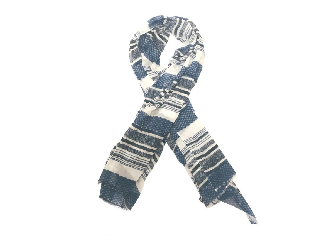 Blue and White Striped Cotton Scarf