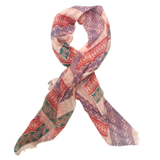 Light Pink Patterned Stripe Design Cotton Scarf