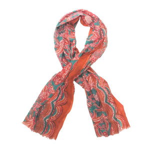 Orange and Turquoise Patterned Cotton Scarf