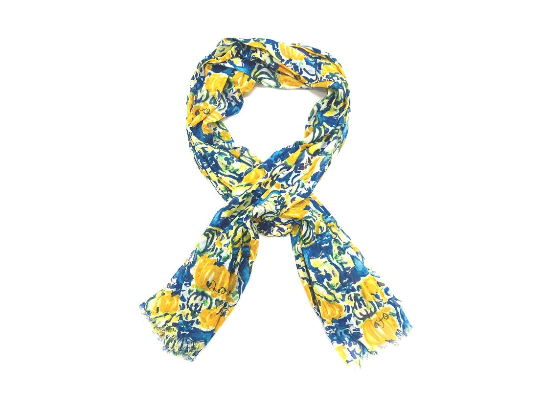 Blue and Orange Pumpkin Design Cotton Scarf