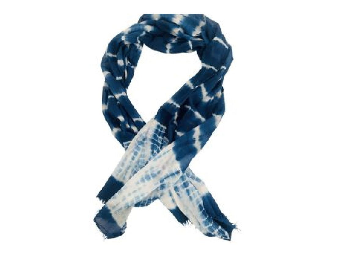 Blue/white striped tye dye cotton scarf